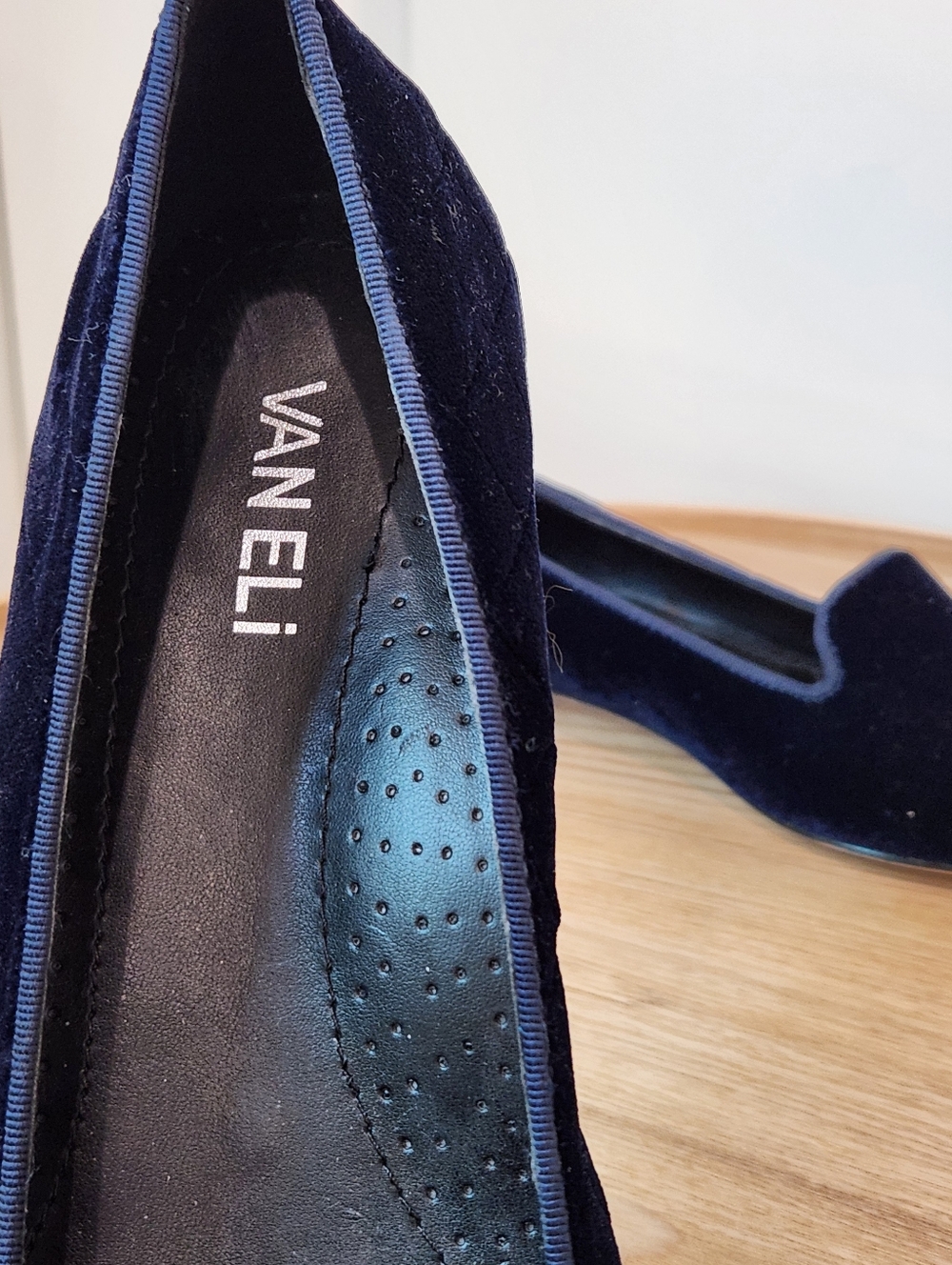 Vaneli Navy Blue Velvet Pointed Toe Flats - Picture 6 of 9